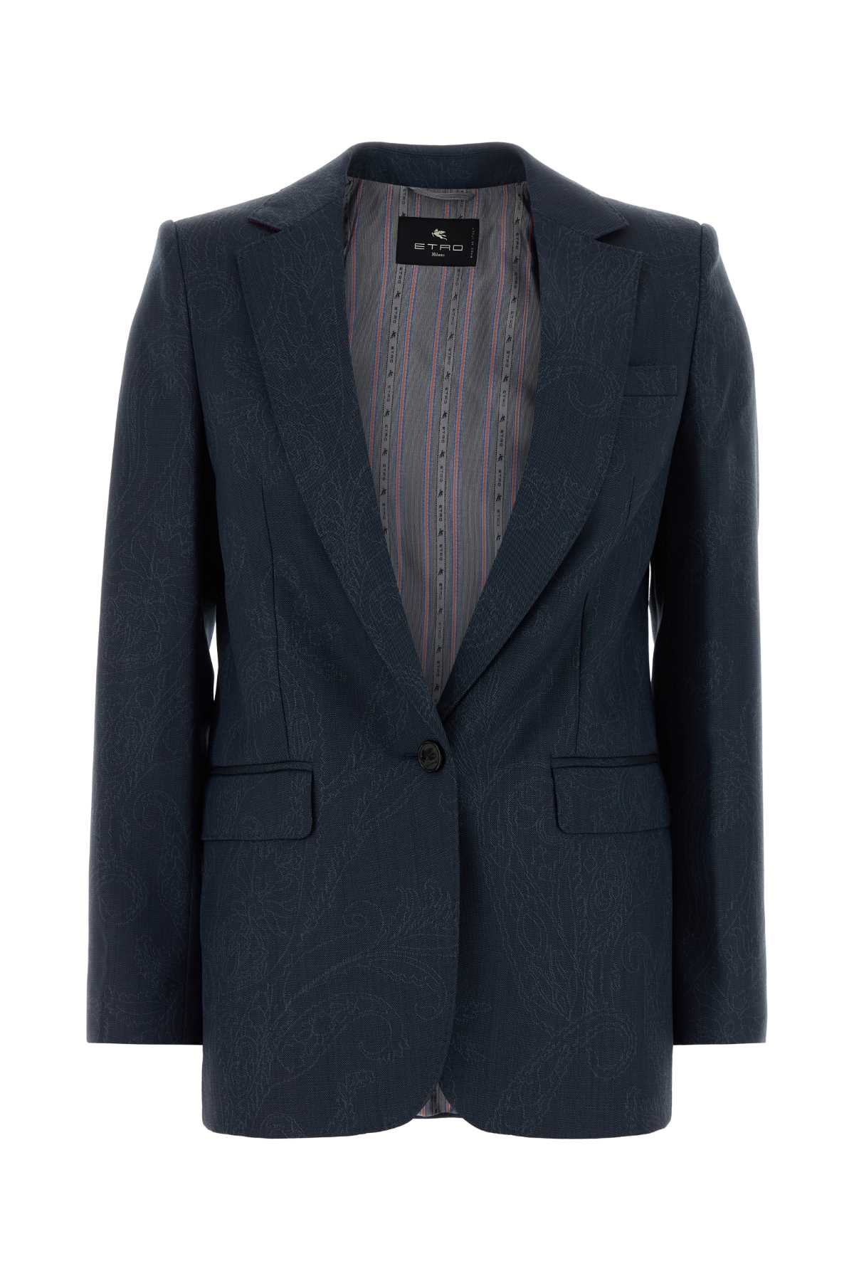 Wool Jacquard Blazer — Navy