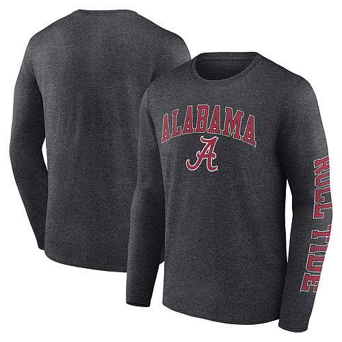 Men's Fanatics Heather Charcoal Alabama Crimson Tide Distressed Arch Over Logo Long Sleeve T
