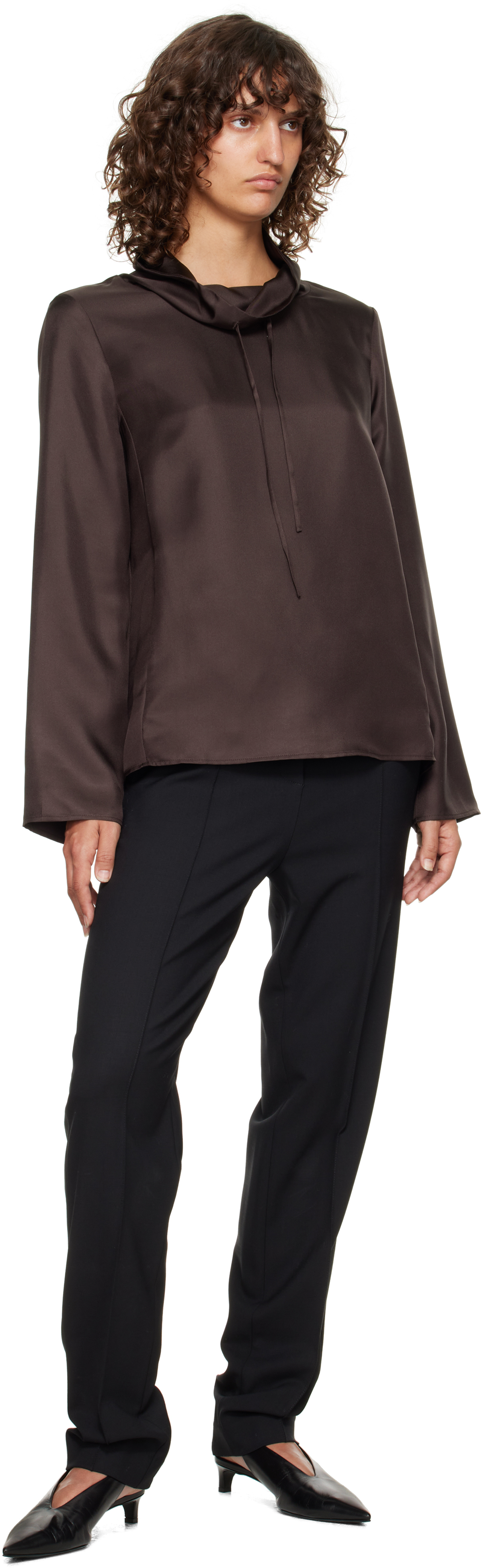 Brown Cyna Silk Blouse