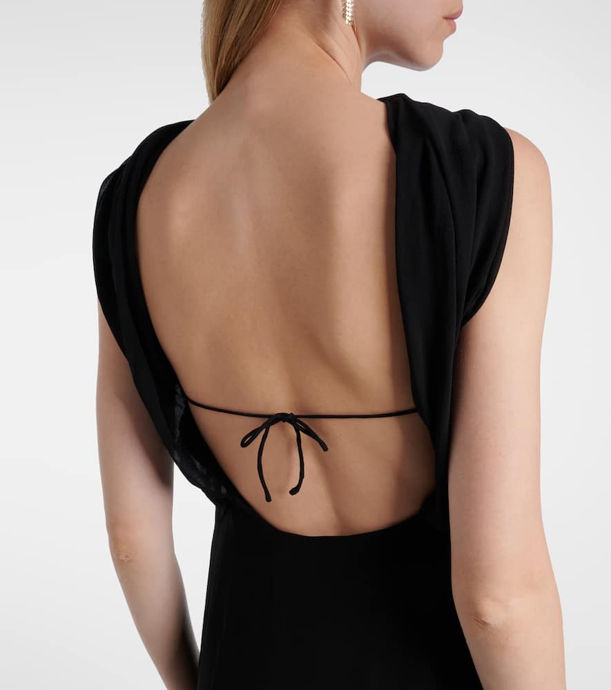 Reverse draped silk gown