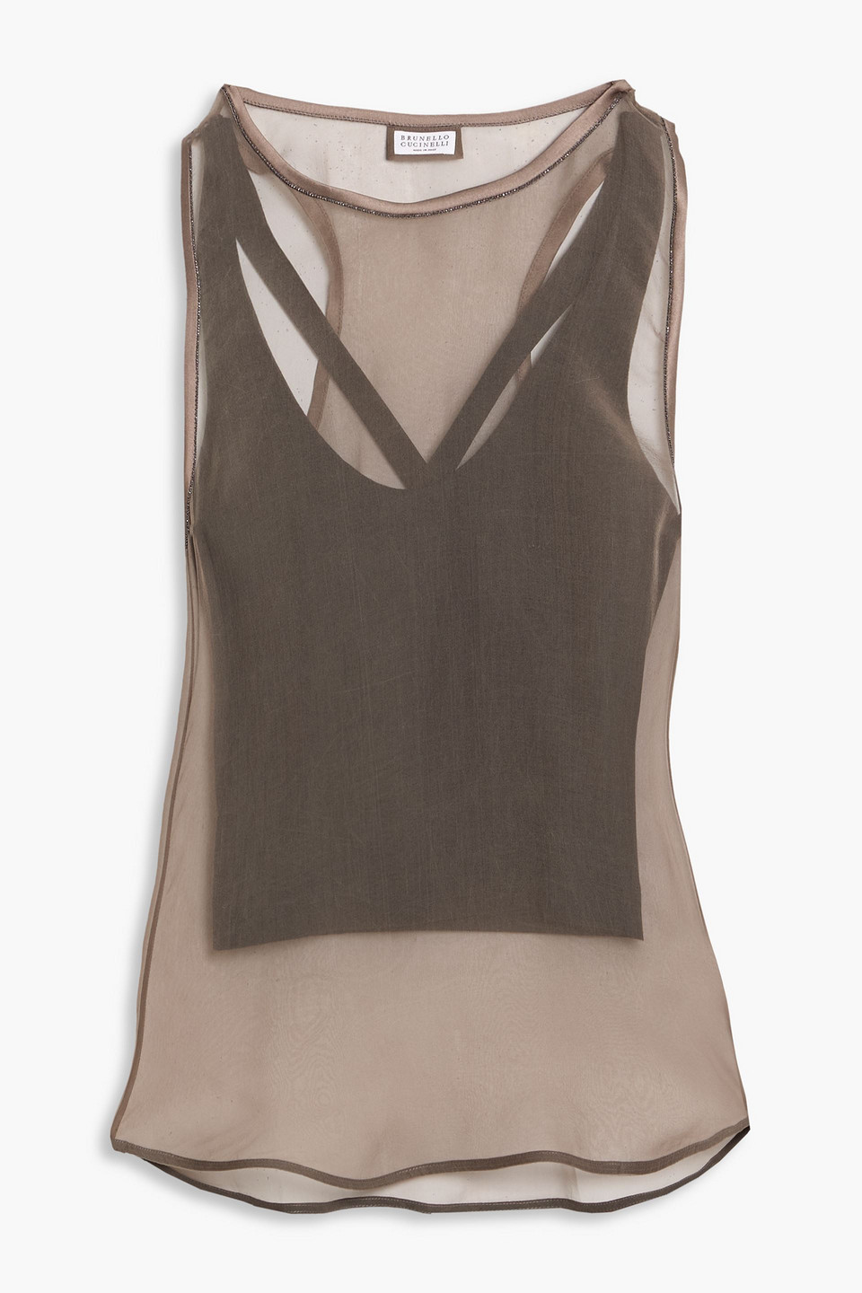 Bead-embellished silk-chiffon top - Brown - M