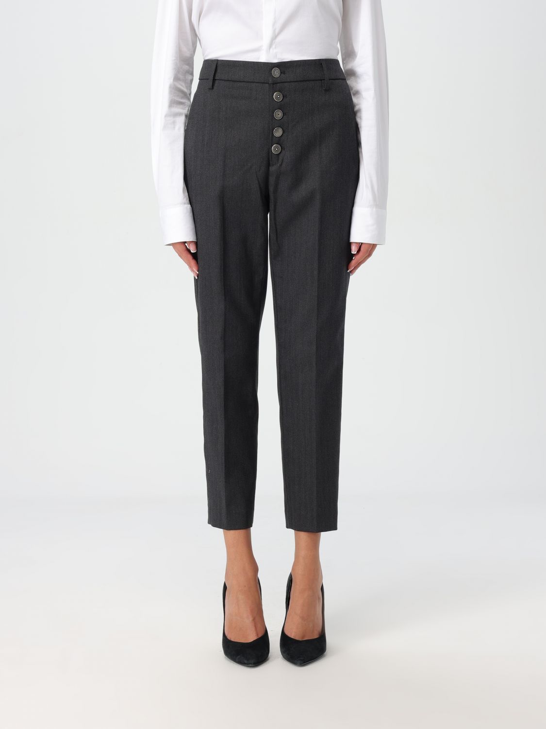 High-waisted cropped trousers - Black