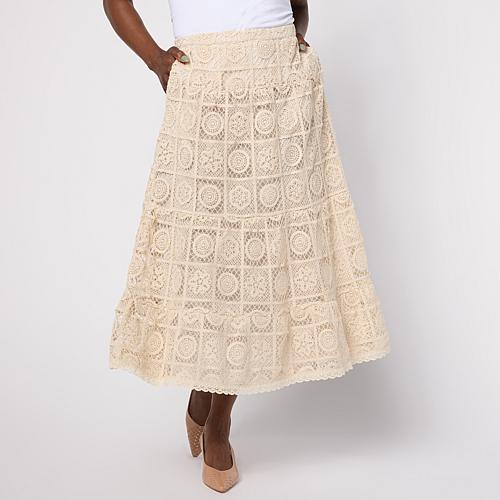 TowerHill by Christie Brinkley Tiered Crocheted Skirt - Black
