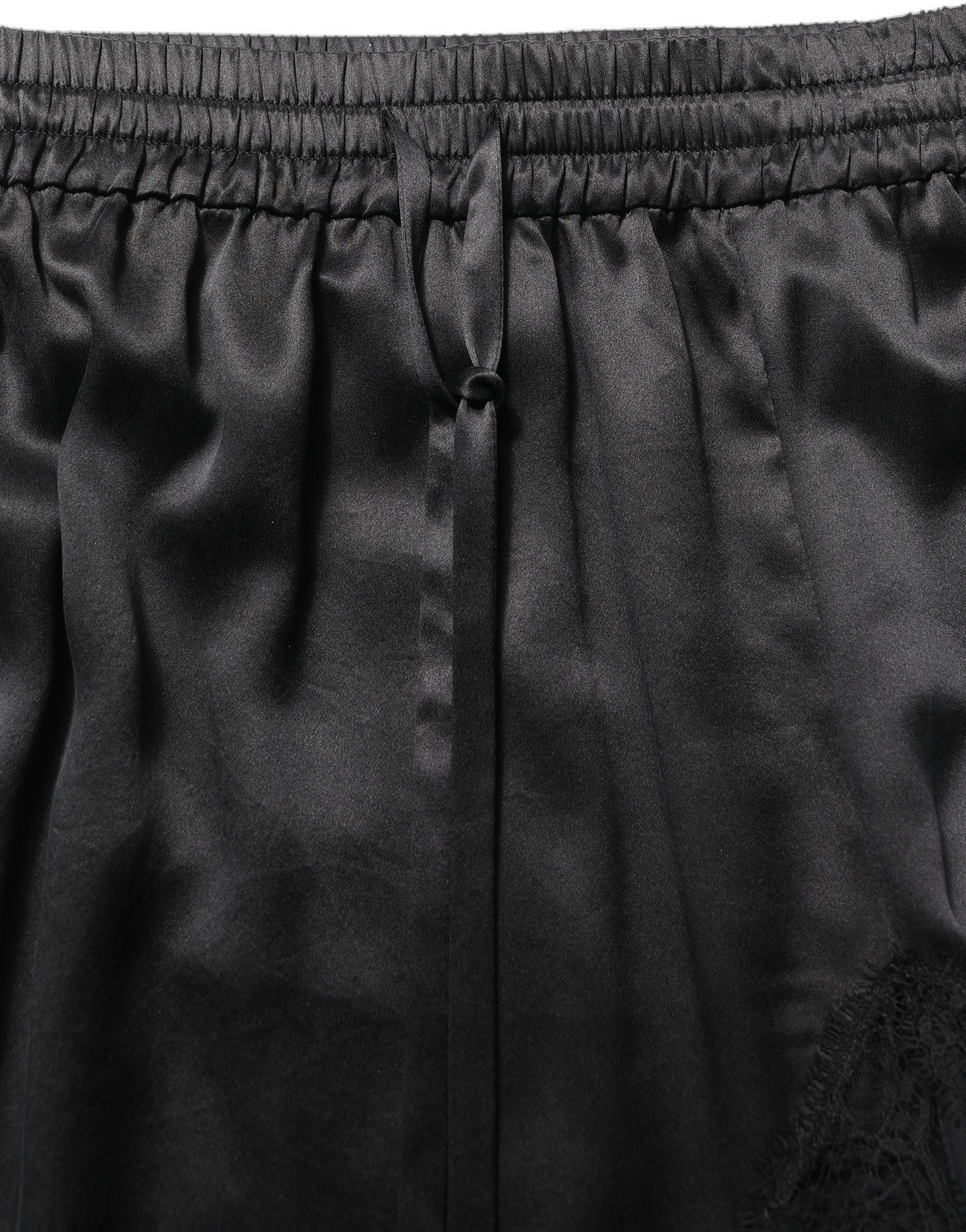 Lace-Trimmed Satin Skirt — Black