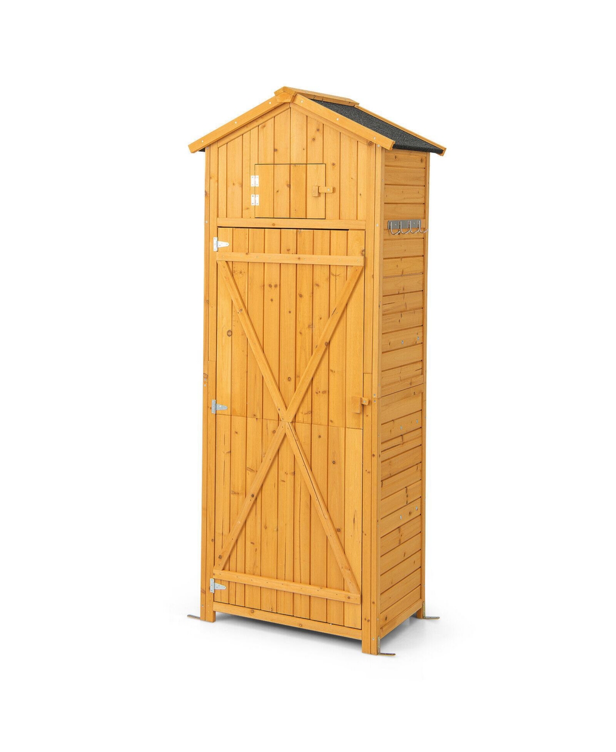 71 Inch Tall Garden Tool Storage Cabinet with Lockable Doors and Foldable Table-Natural - Natural