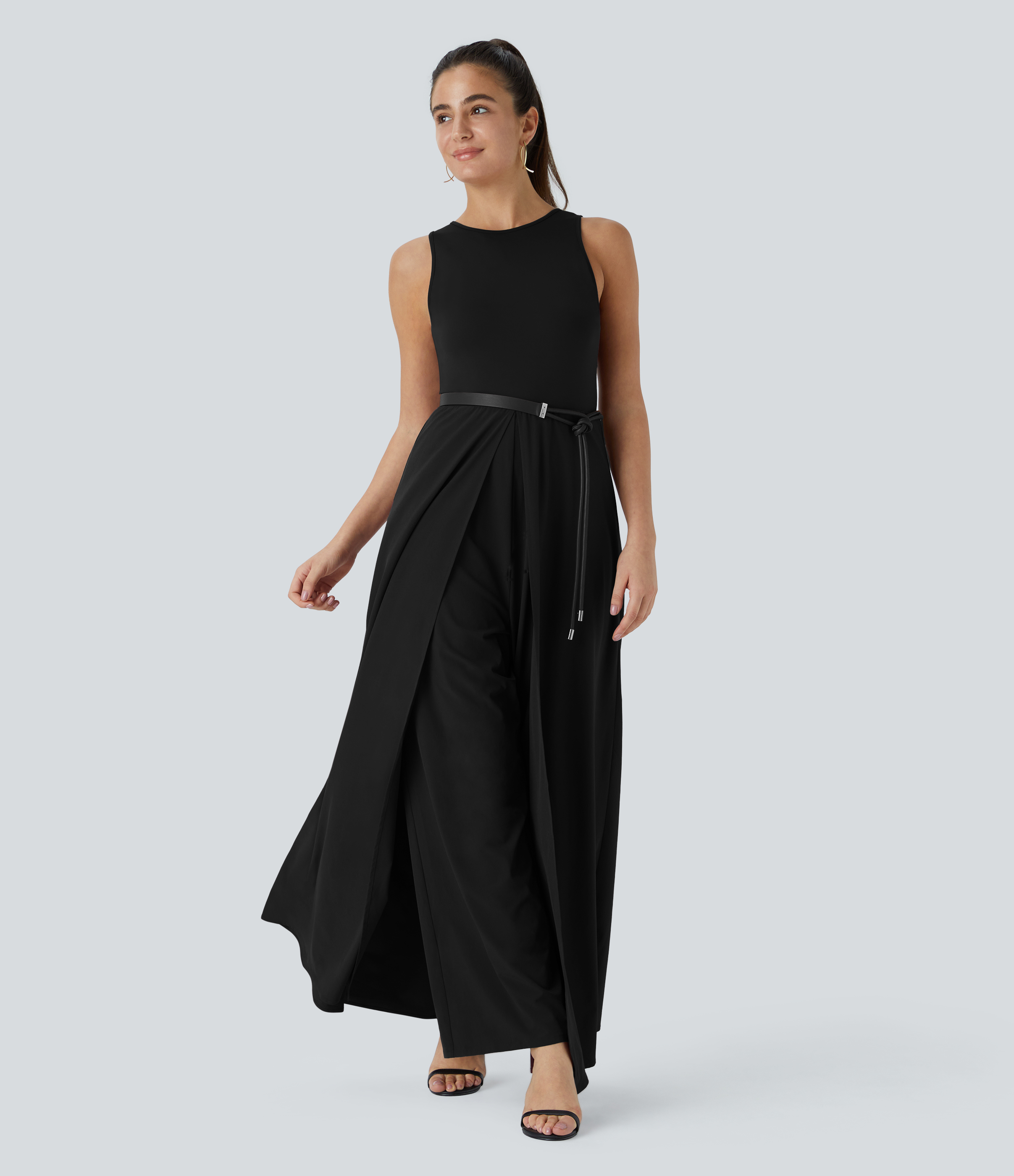 Breezeful™ Zipper Sleeveless Pocket Contrast Quick Dry Jumpsuit  - Black