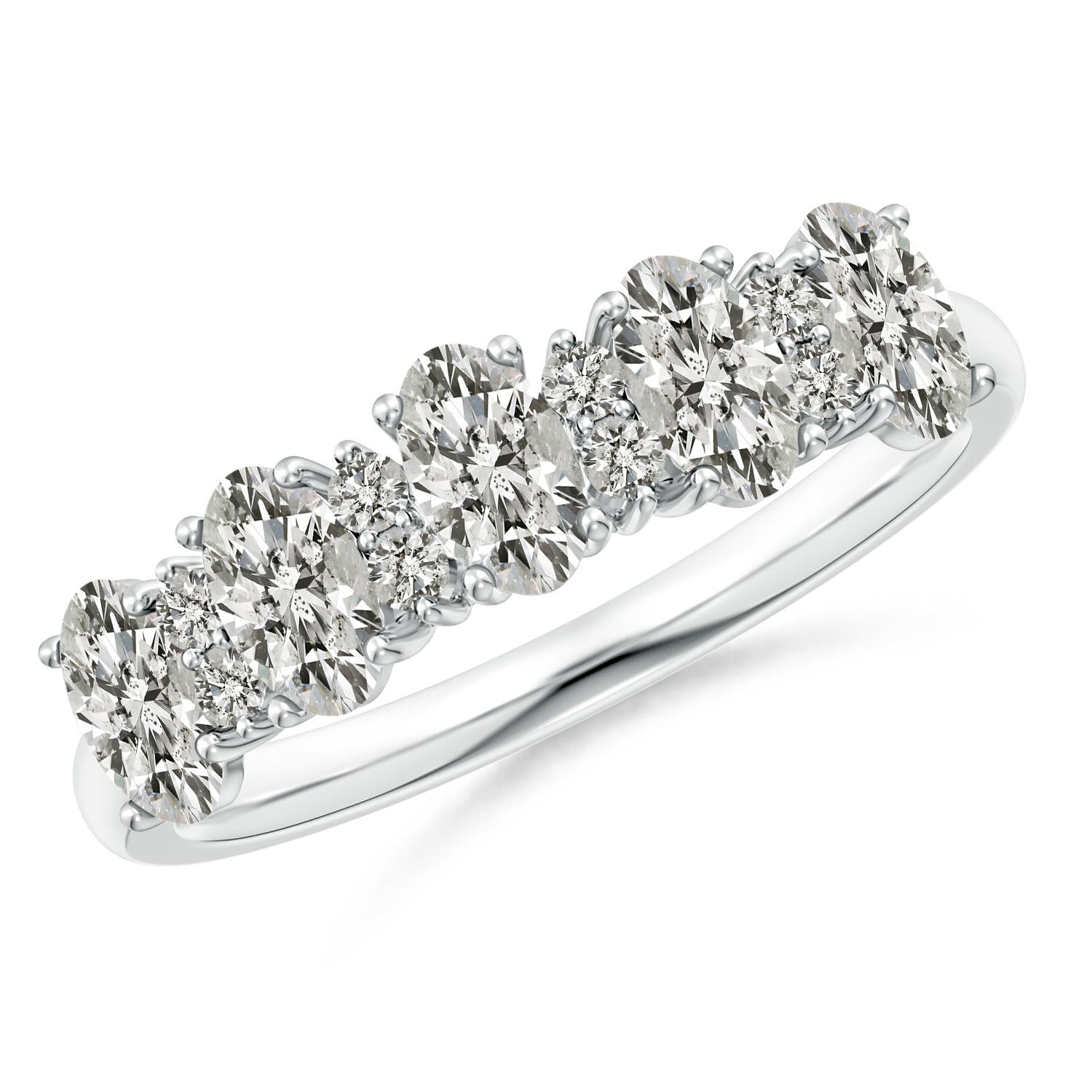 Angara 1.05 Carats Five Stone Oval Diamond Wedding Ring with Accents in 14K White Gold
