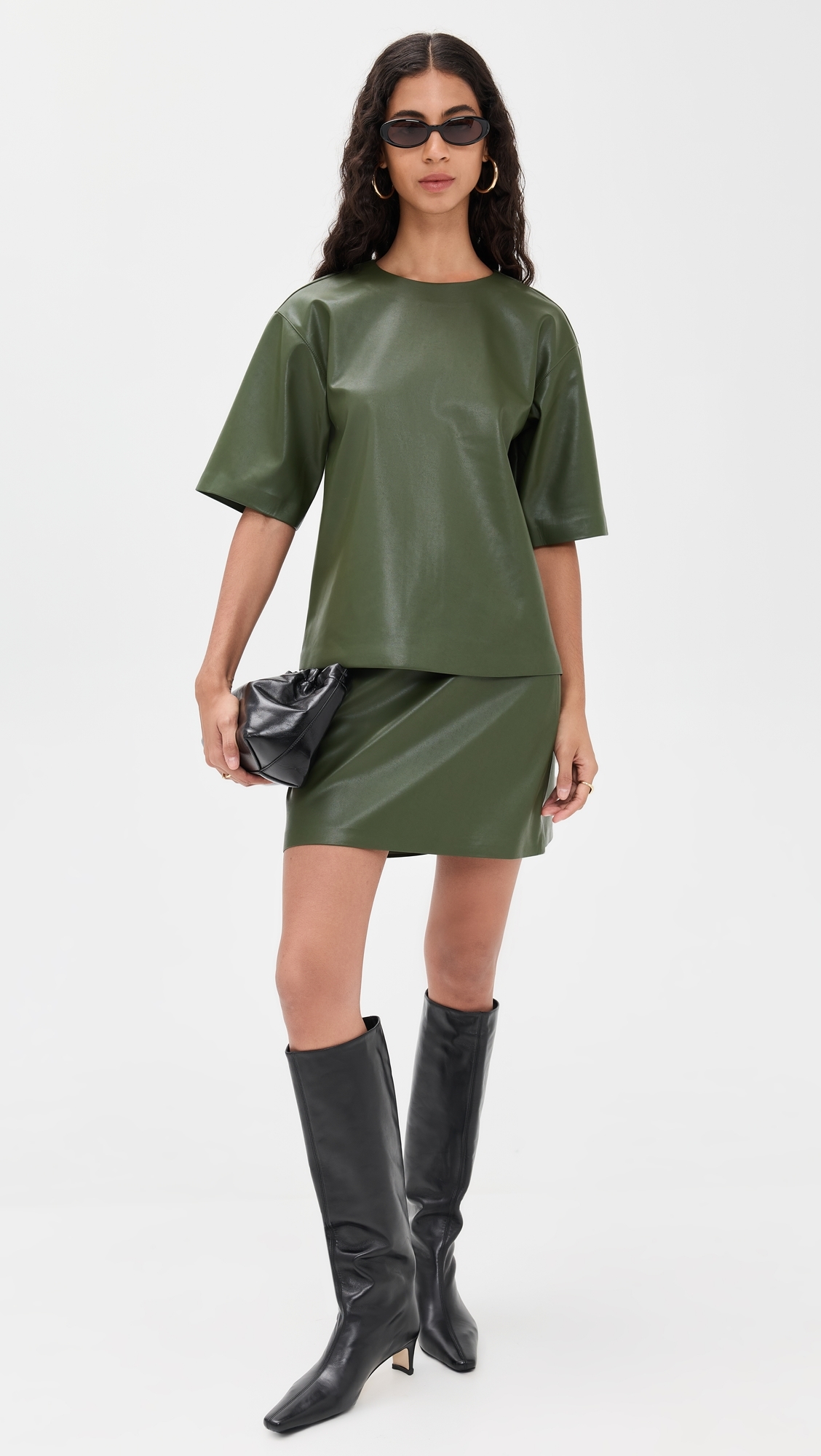 LE BOP 여성 Bianca Faux Leather Miniskirt Dark Green