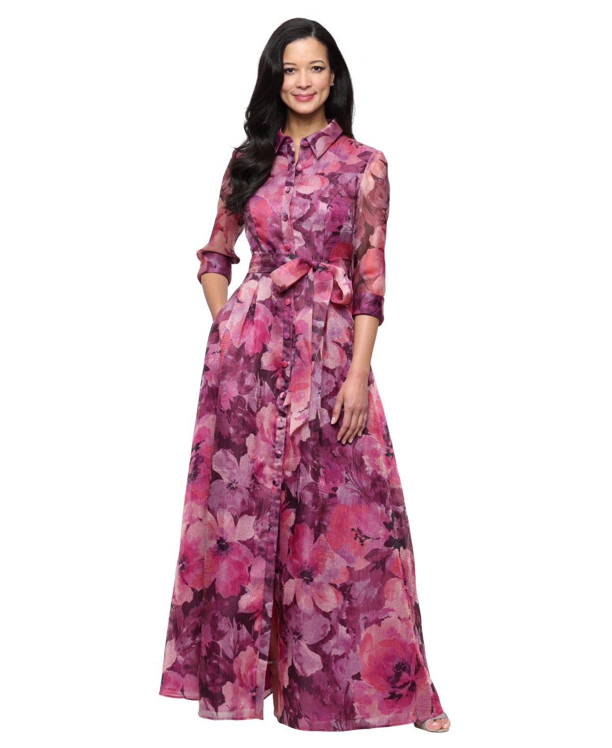 Women's Printed Organza Ballgown - Dark Mauve