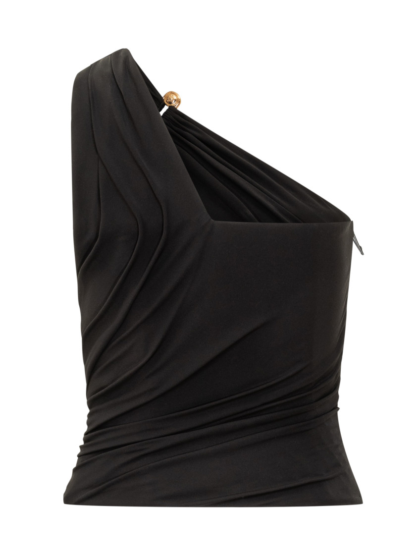 Black Solid One Shoulder Top