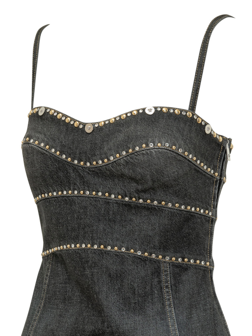 Black Embellished Sweetheart Neck Midi Dress