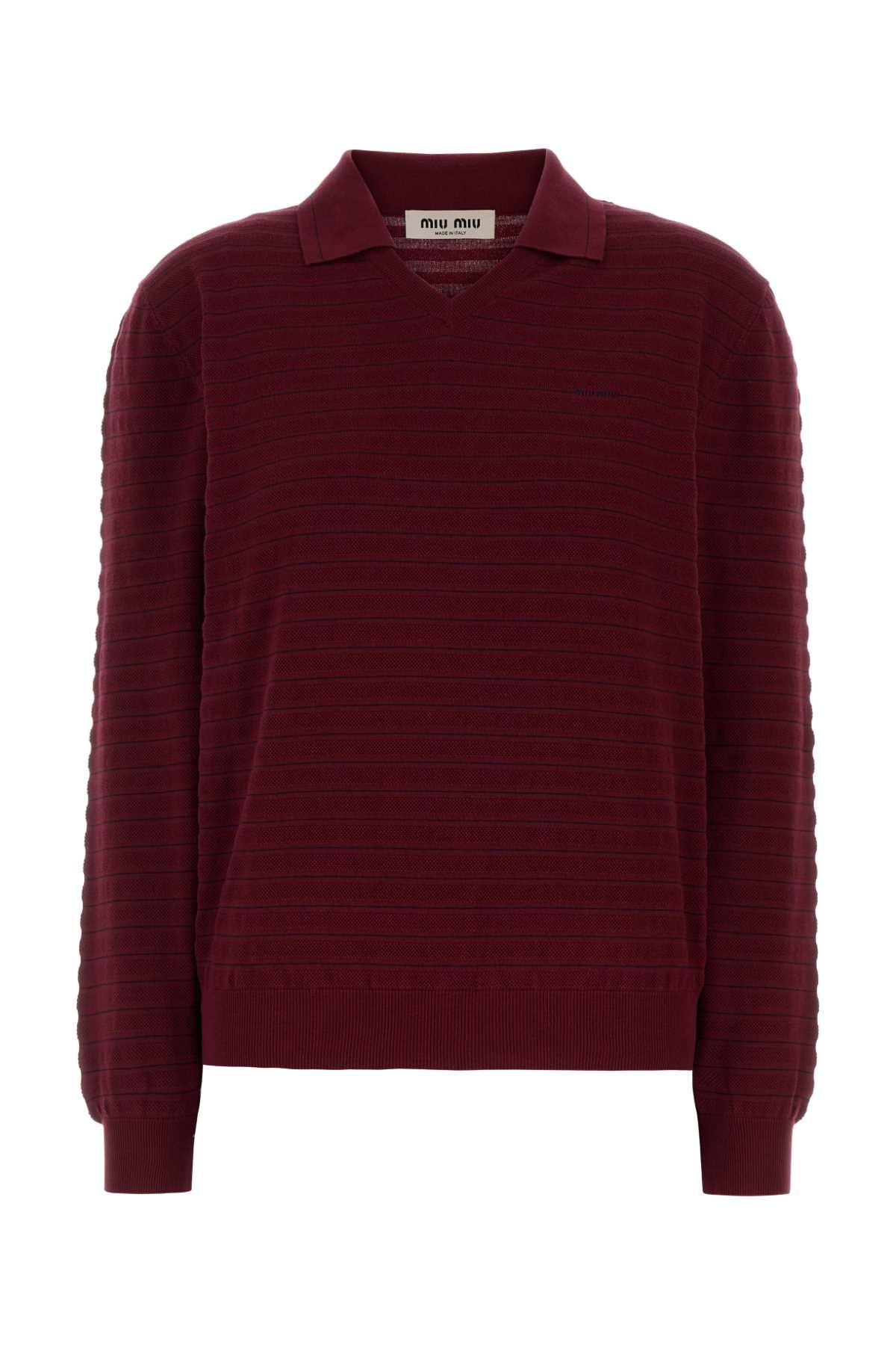Embroidered Cotton Polo Collar Sweater — Burgundy