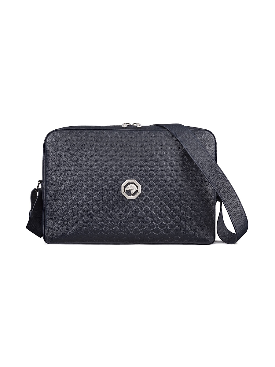 Men's Handmade Calfskin Leather Messenger Bag - Dark Blue