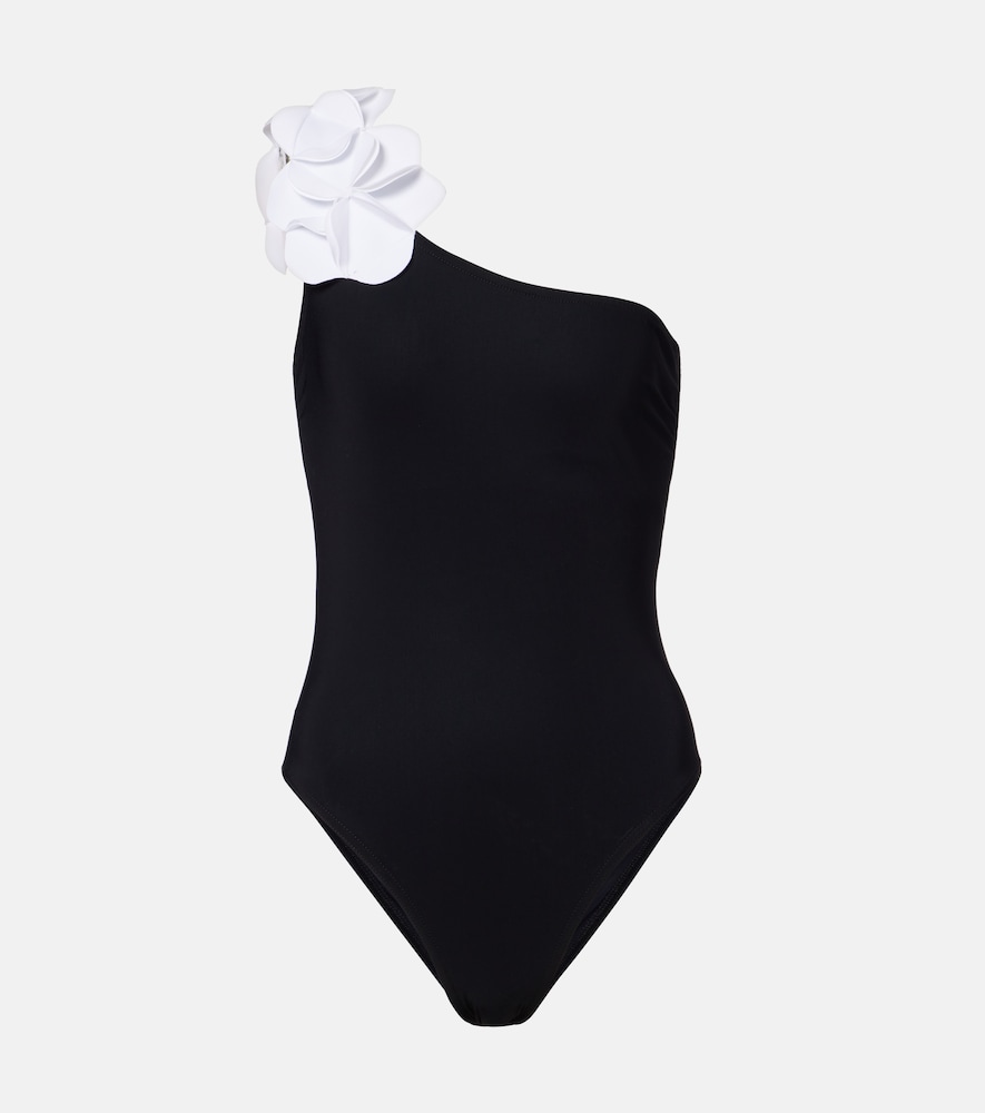 Tess one-shoulder floral-appliqué swimsuit