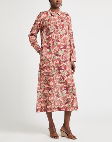 Woman Midi dress Brick Size L Cotton, Linen