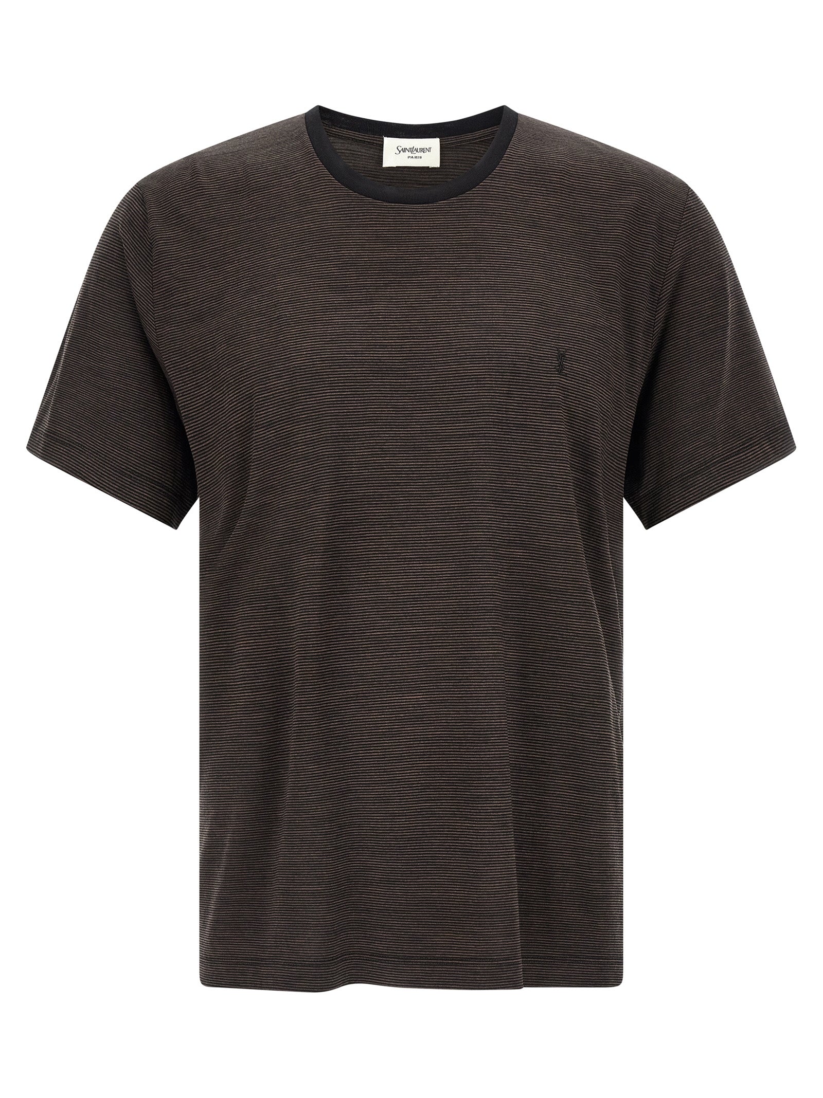 Horizontal-Striped Wool T-Shirt — Brown