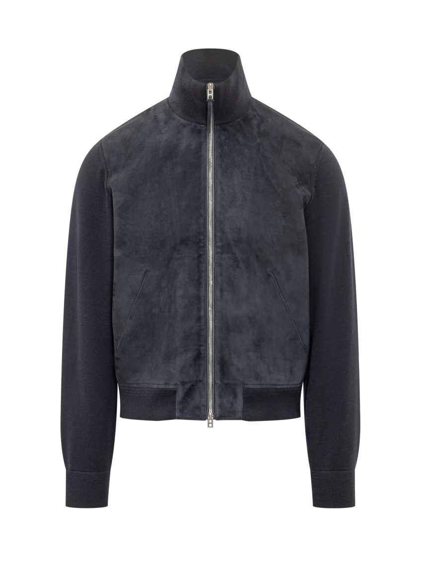 Navy Blue Mock Collar Jacket
