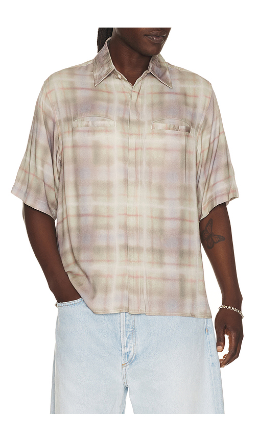 Jungles Airbrush Plaid Button Up Shirt in Brown. L. Also in S, XL/1X
