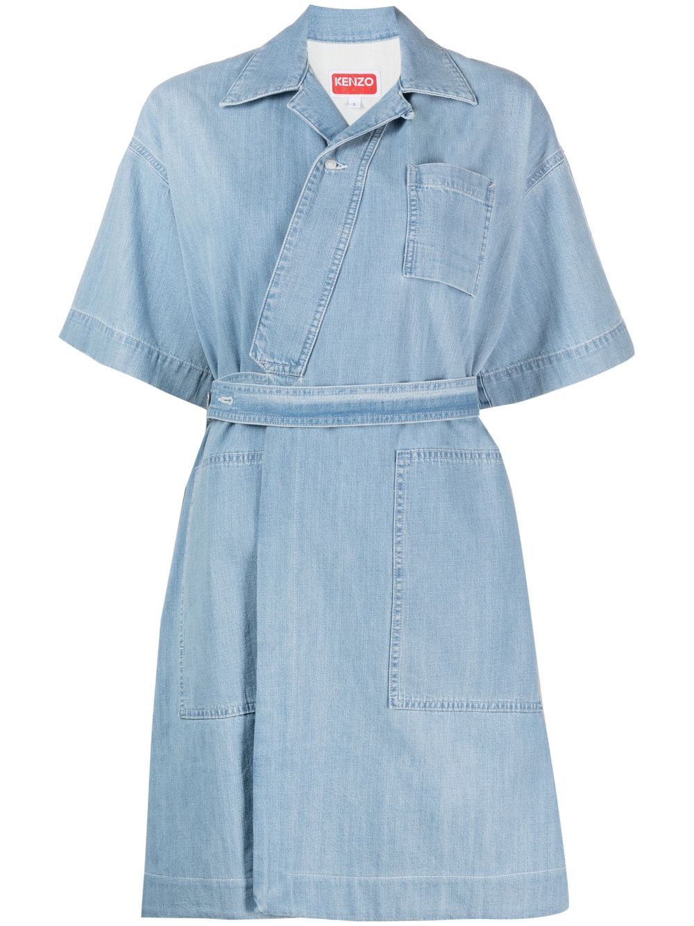 Tied-waist denim wrap dress - Blue