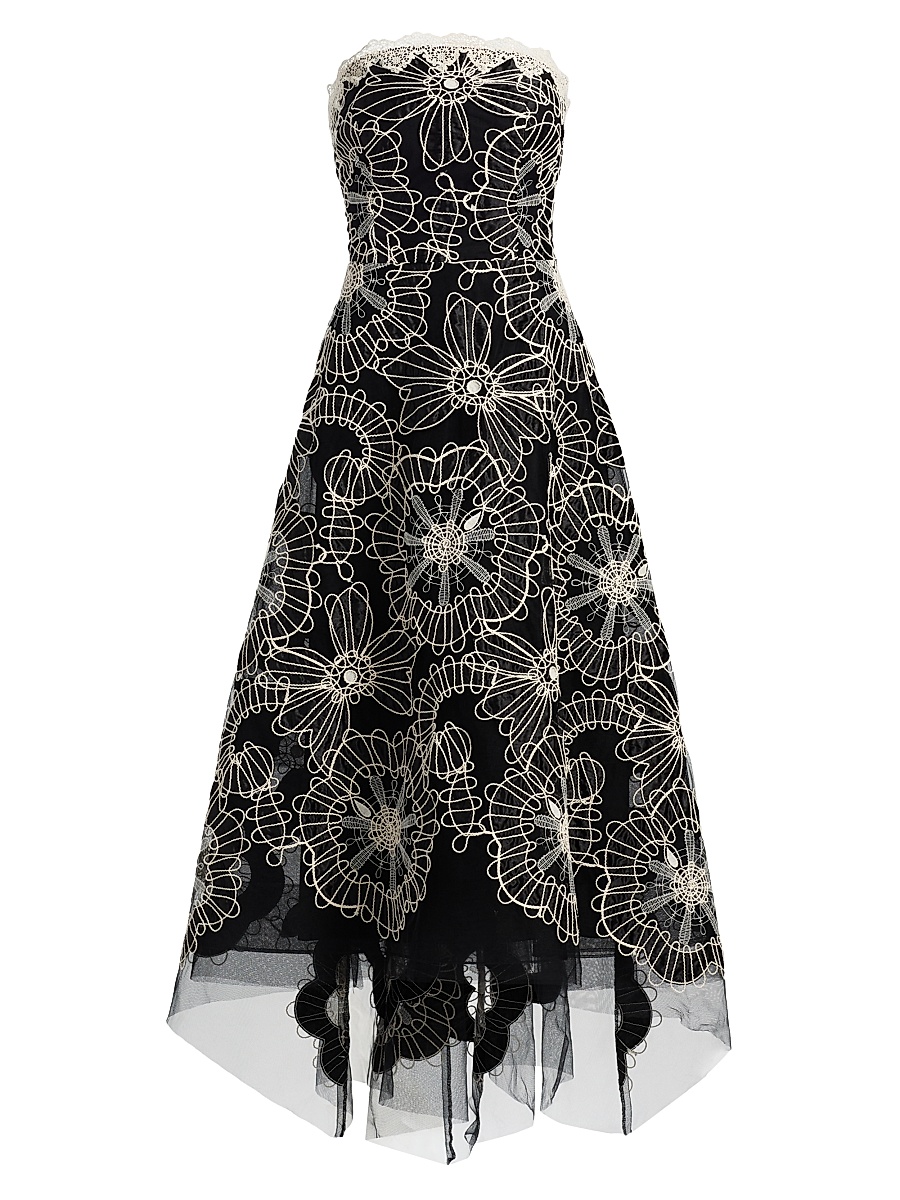 Women's Embroidered High-Low Tea-Length Dress - Black Ivory