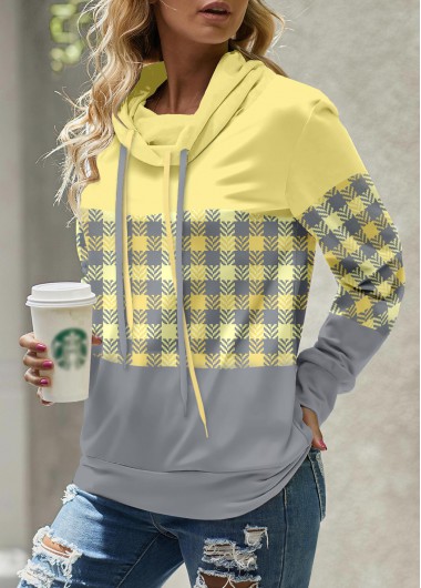 Modlily Plus Light Yellow Patchwork Plaid Sweatshirt - 3X