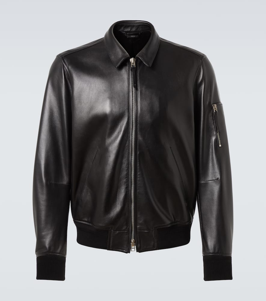 Leather blouson jacket