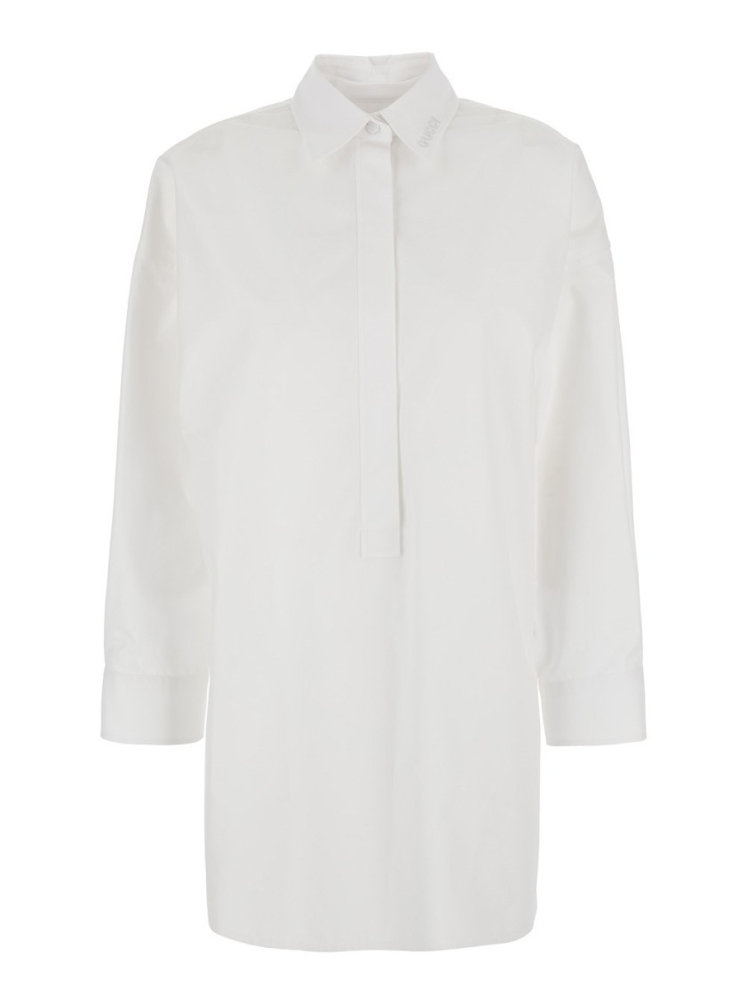White Shirt With Classic Collar And Logo Lettering On The Collar In Cotton Woman