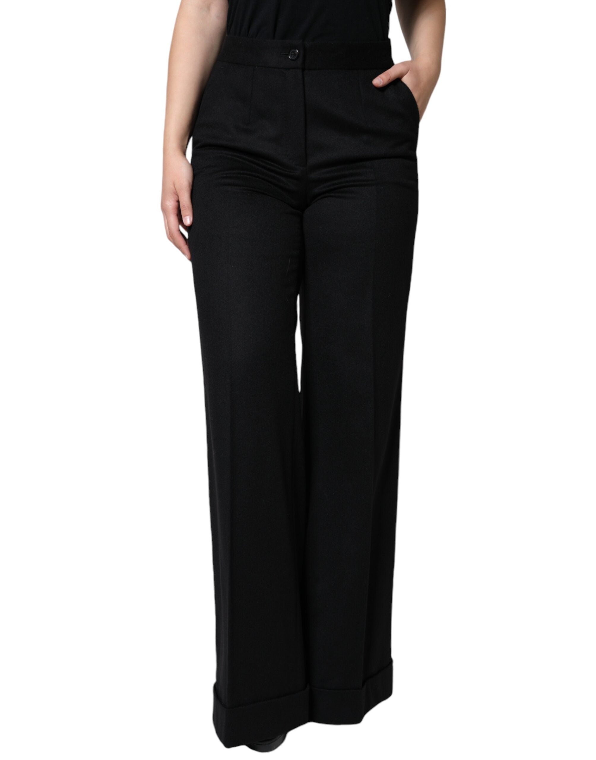 100% Cashmere Boot Cut Trousers — Black