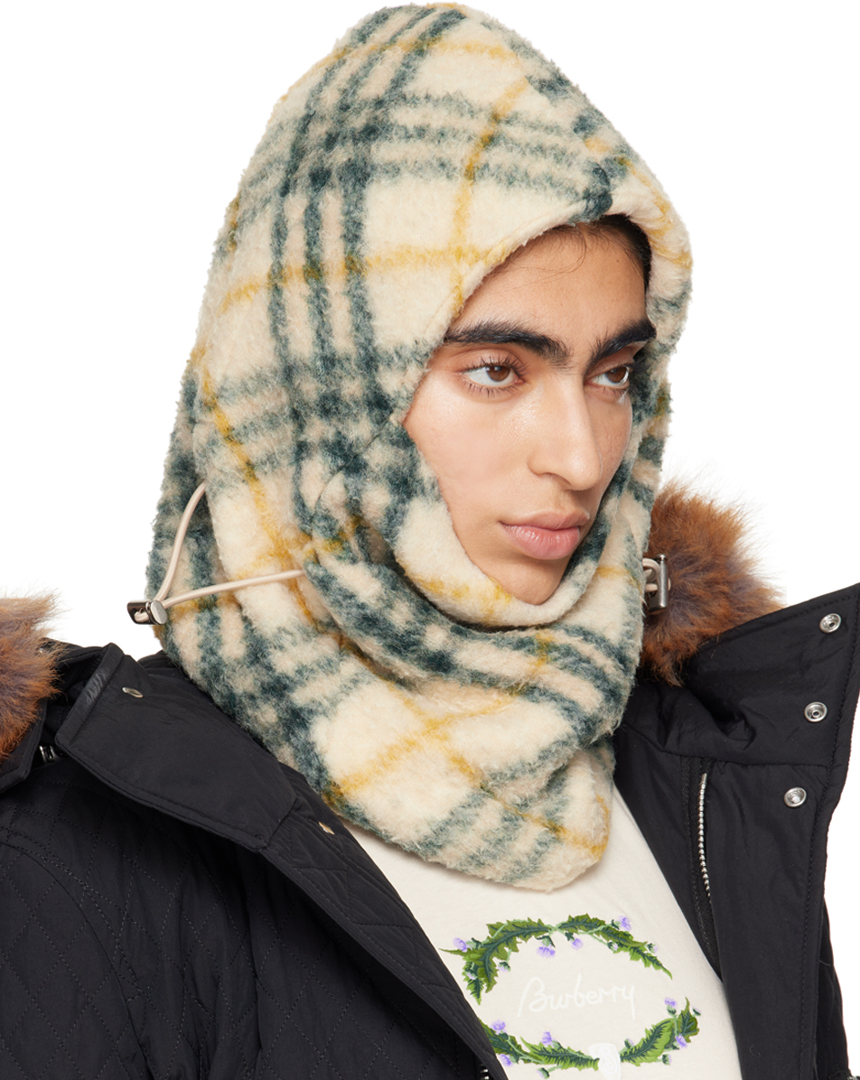 Burberry Beige & Green Check Fleece Balaclava