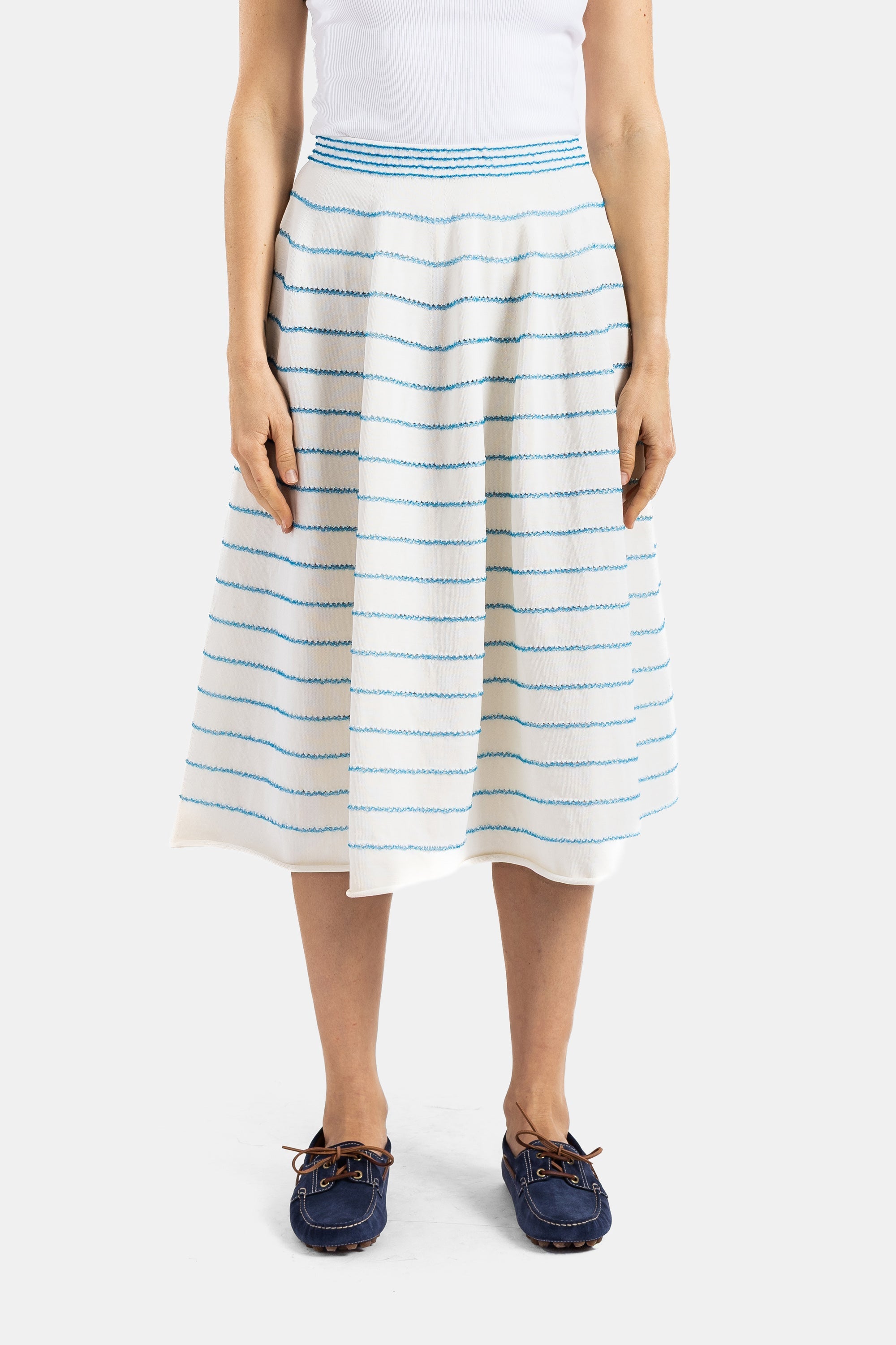 Wavy Stripe Knit Skirt — Blue