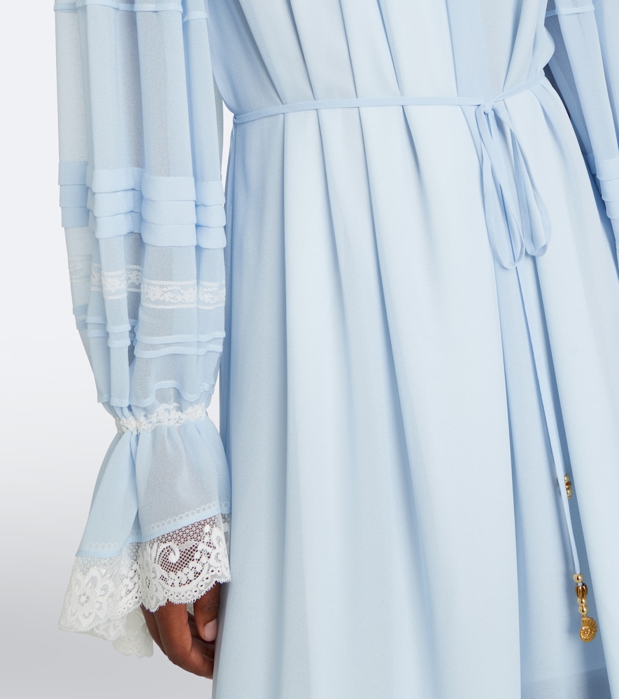 Ruffled off-shoulder lace-trimmed maxi dress