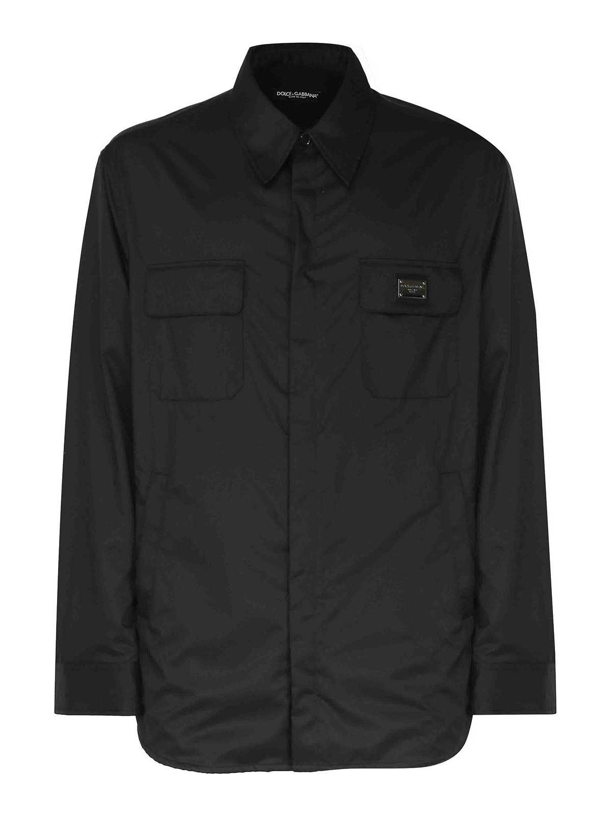 Shirt In Semi-gloss Fabric And Logo Plate