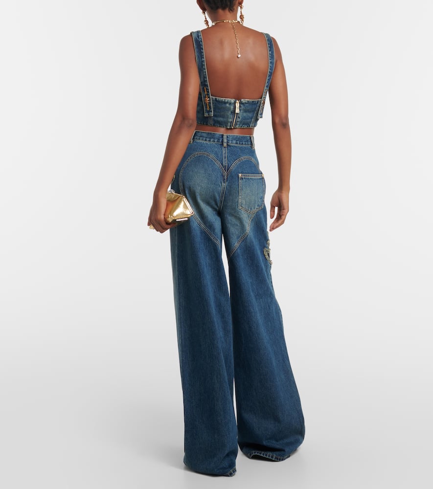 Area Embellished cutout denim jacket