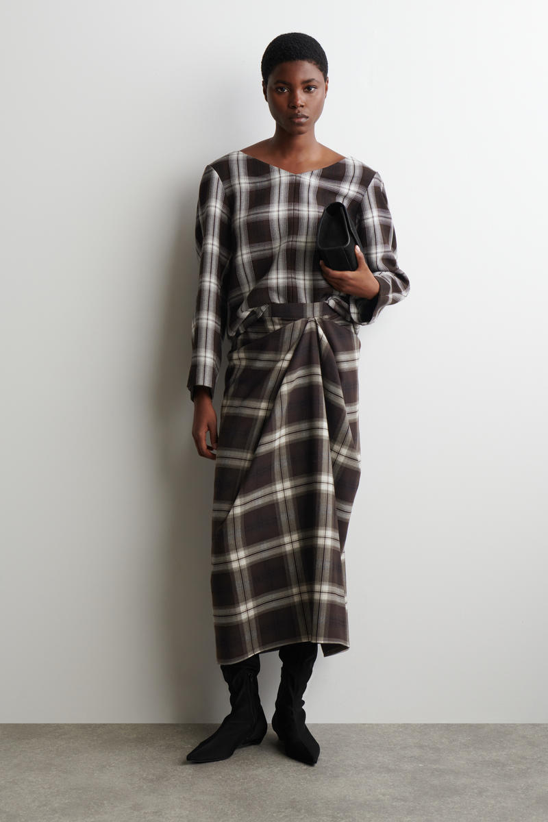 Checked V-Neck Top