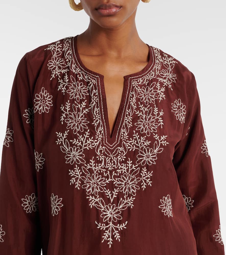 Floral embroidered silk tunic