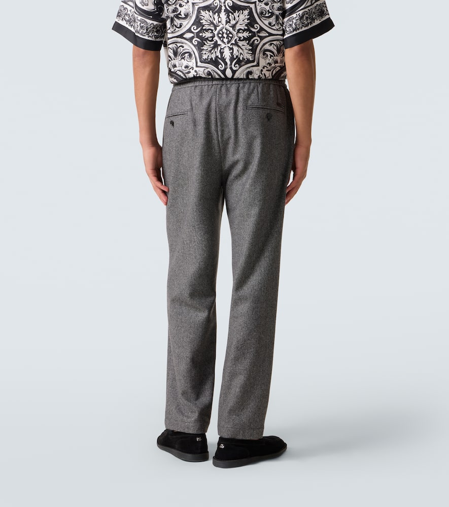 Herringbone wool-blend wide-leg pants