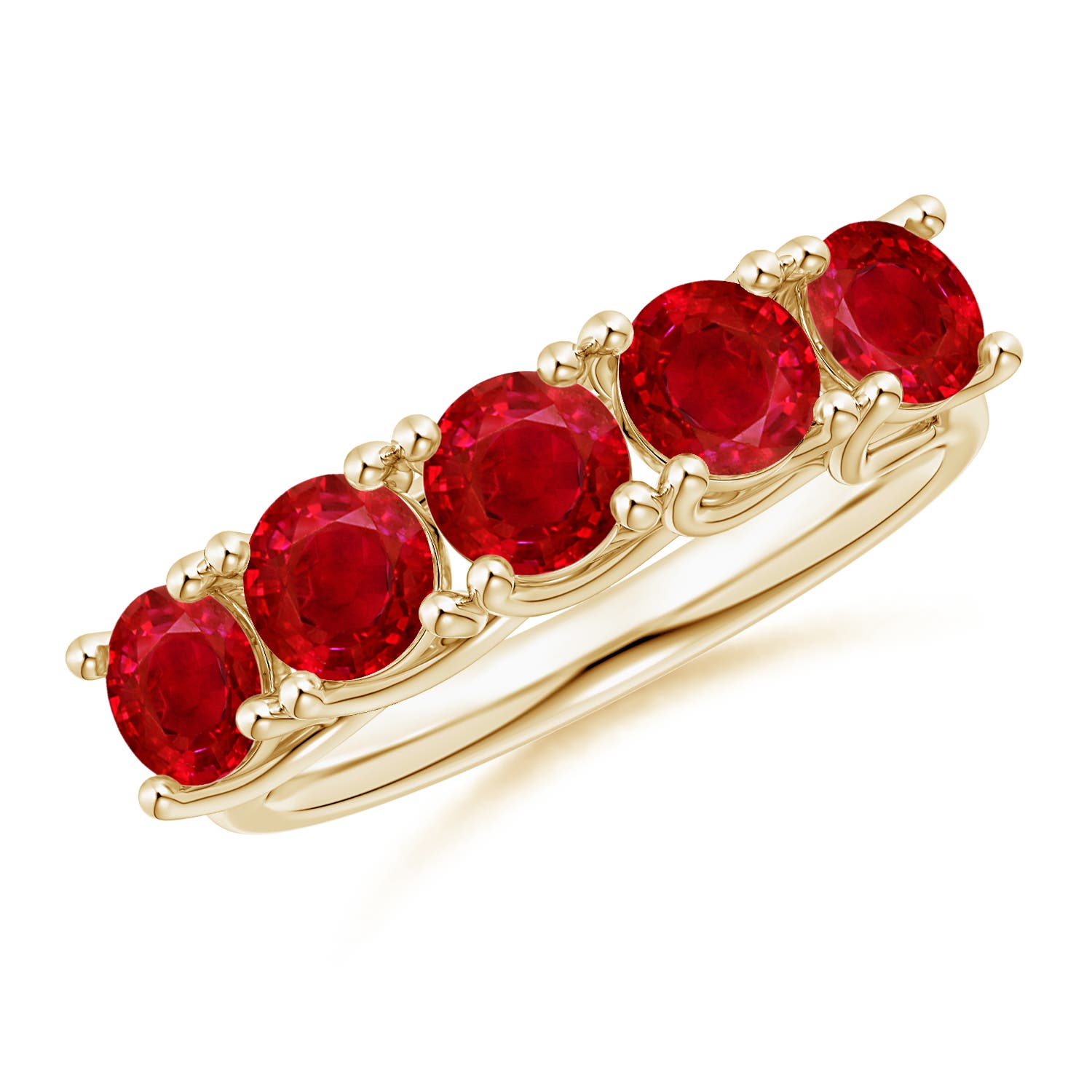 Angara 2.3 Carats Half Eternity Five Stone Ruby Wedding Band in 14K Yellow Gold
