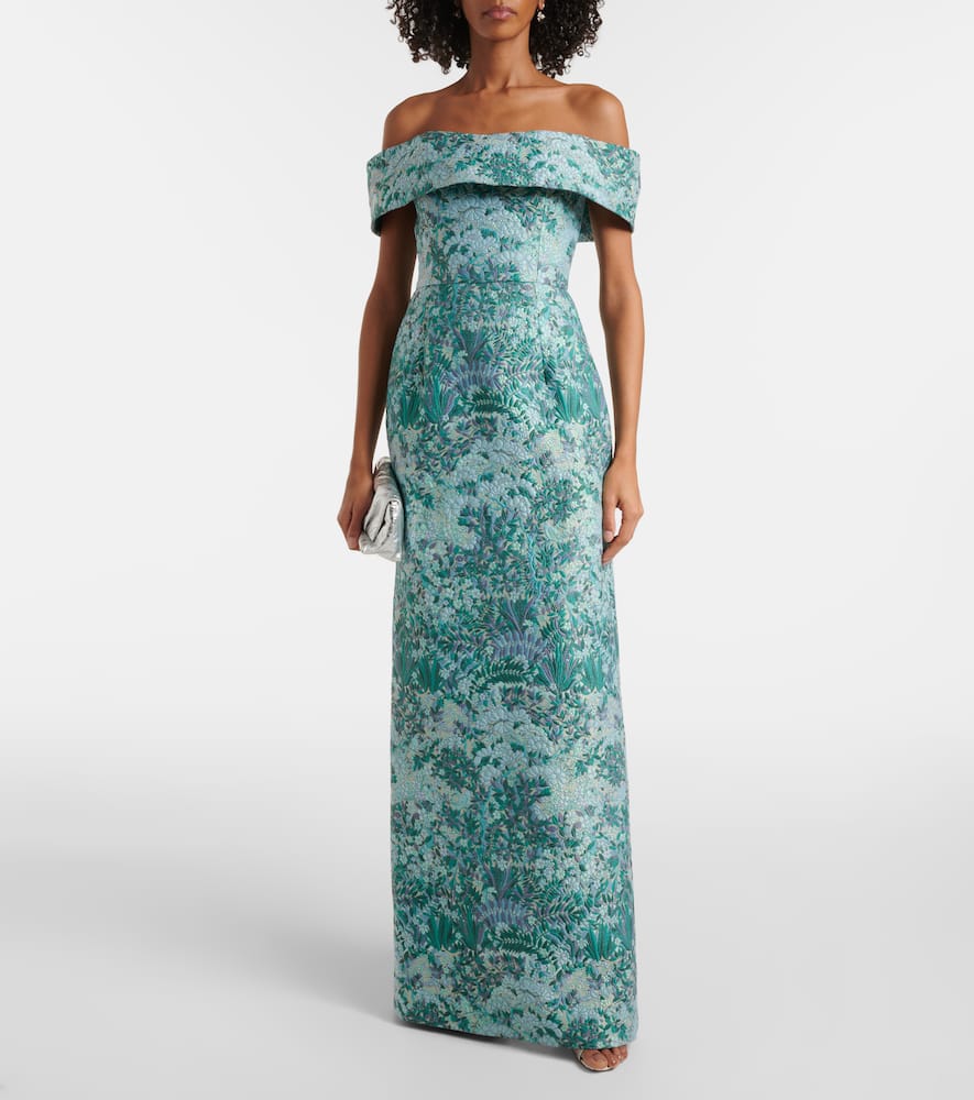 Markarian Clover floral off-shoulder brocade gown