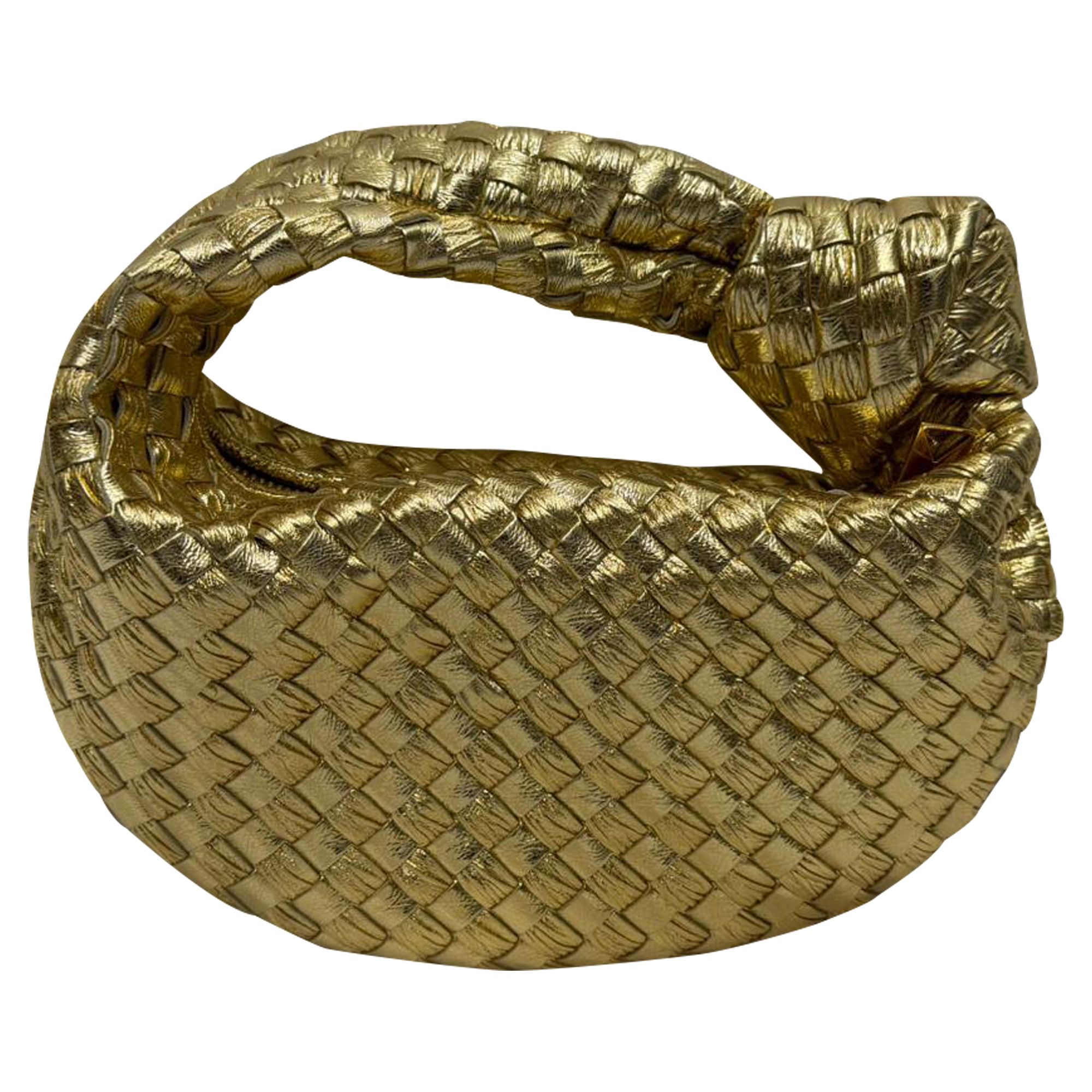 Bottega Veneta Preloved Metallic Intrecciato Mini Jodie In Gold Nappa Leather In Metallic Gold