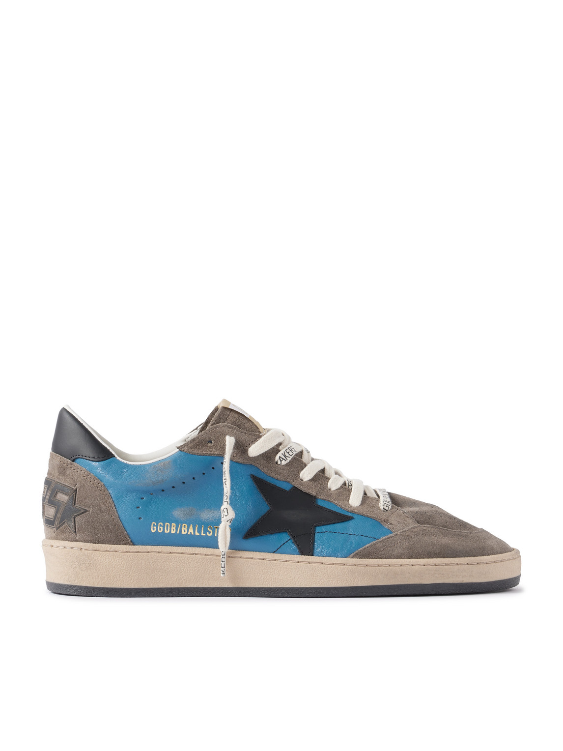 Ball Star Suede-Trimmed Distressed Leather Sneakers