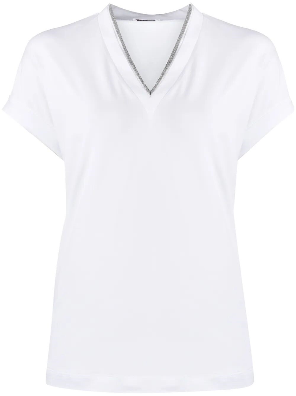 Monili Trim V-Neck Cotton T-Shirt