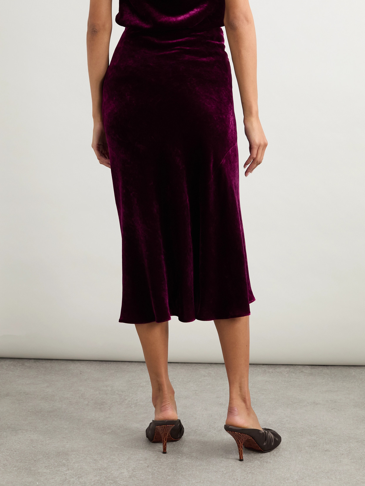 Velvet Midi Skirt - Burgundy