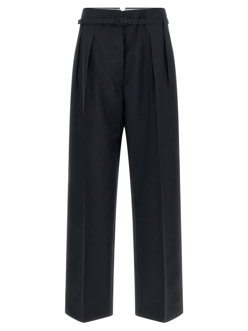 Prada - wool blend pleated palazzo pant belt loop