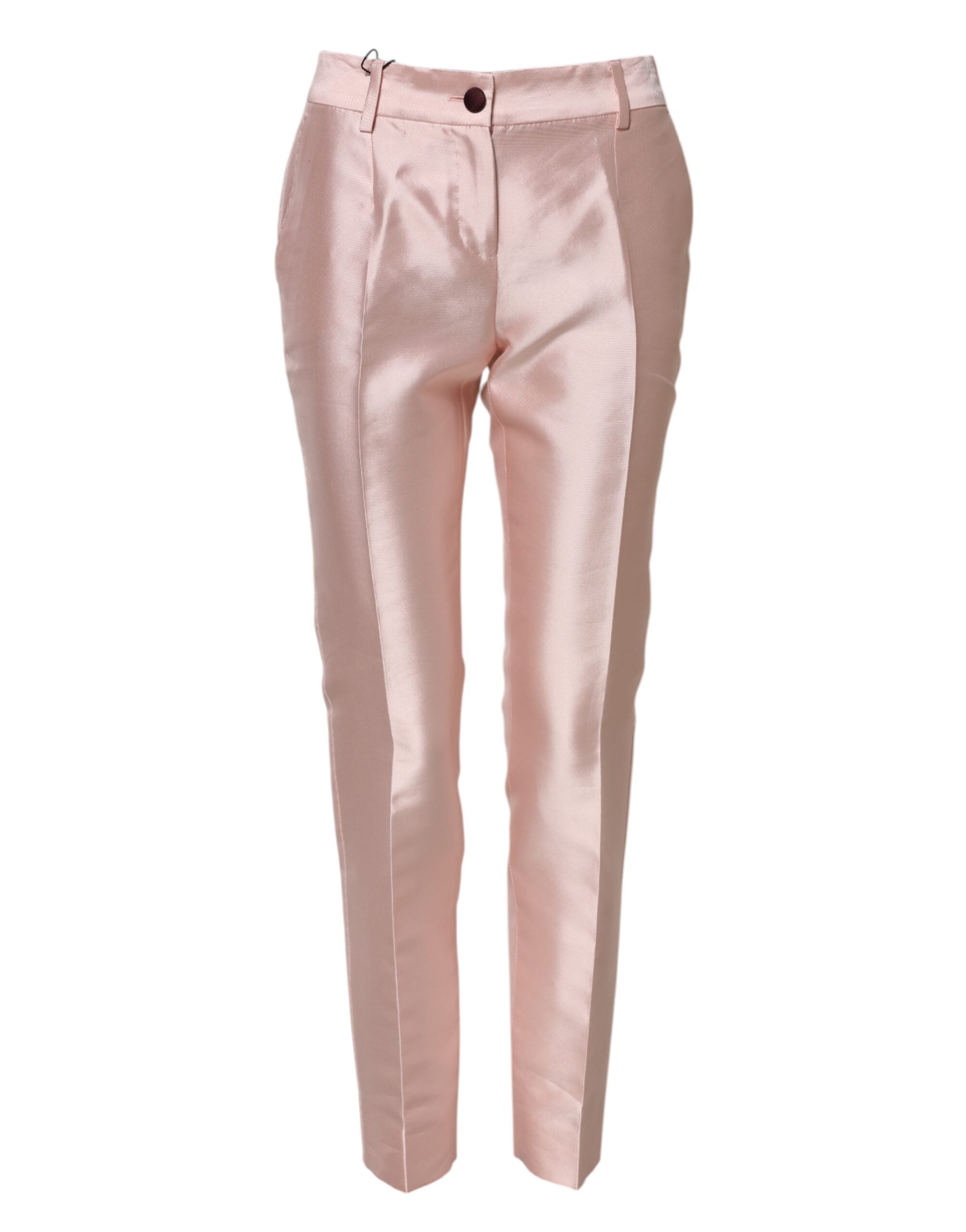 Silk Satin High Waist Tapered Trousers — Pink