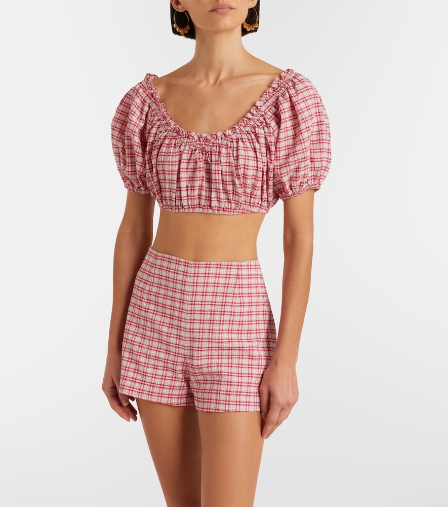 Lila checked cotton shorts
