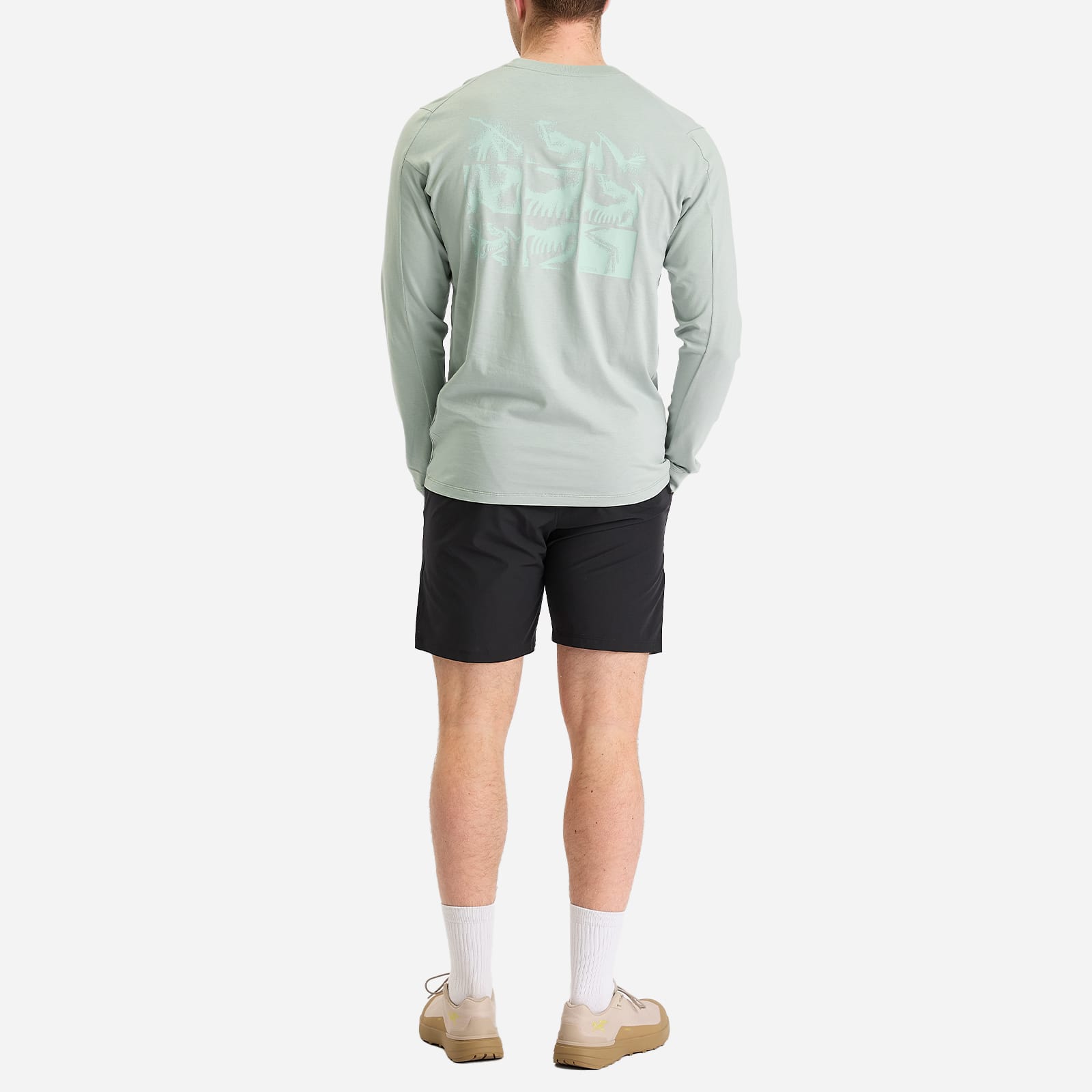 Arc'teryx Men's Kragg SL Cotton Bird Tile Long Sleeve T-Shirt in Stone Green/Phosphorescent