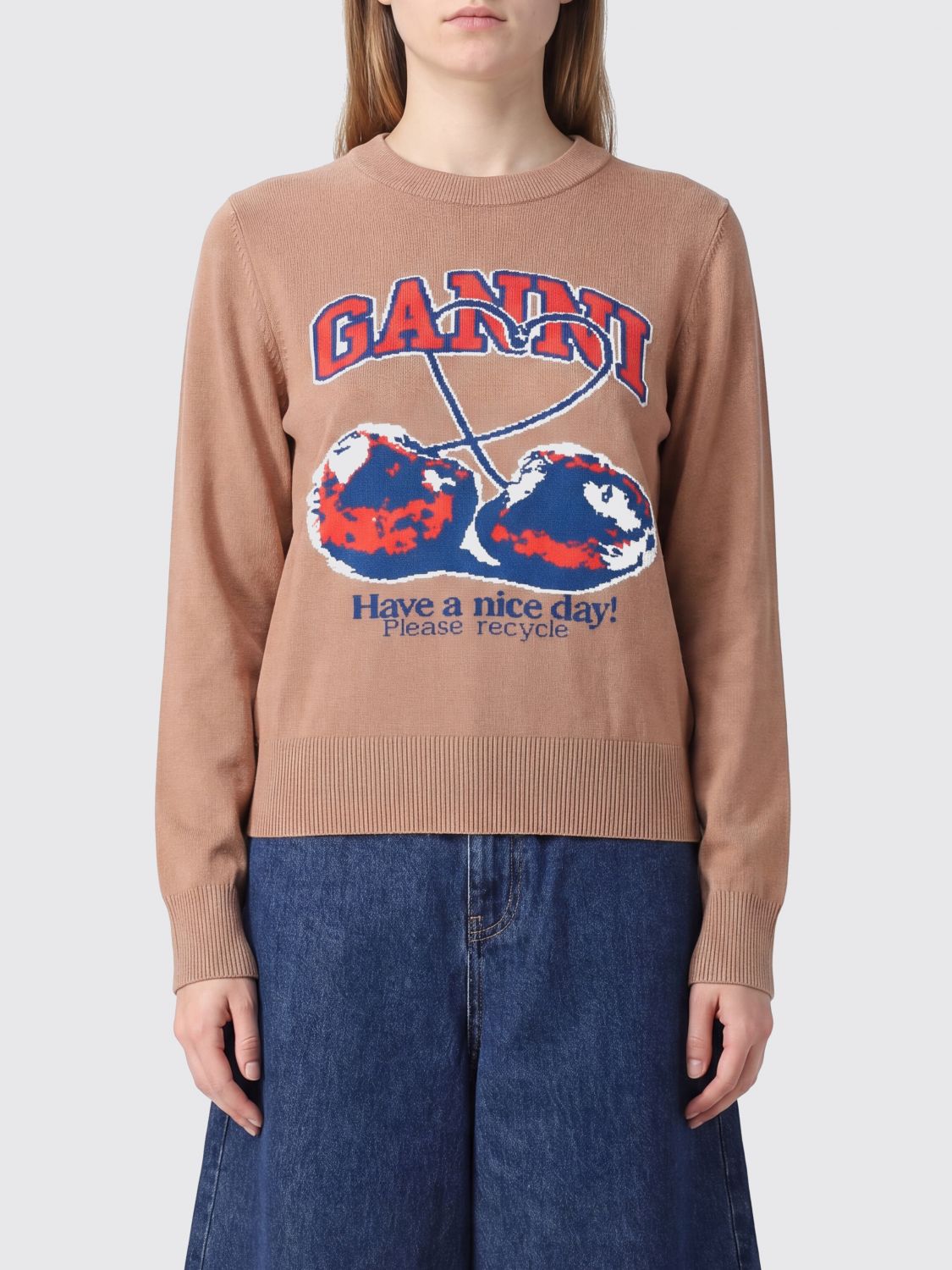 Contrast Jacquard Logo Cotton Crewneck Jumper