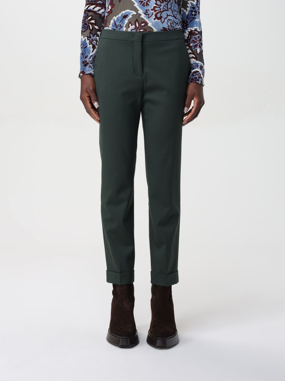 Flat Front Cropped Cuff Pants