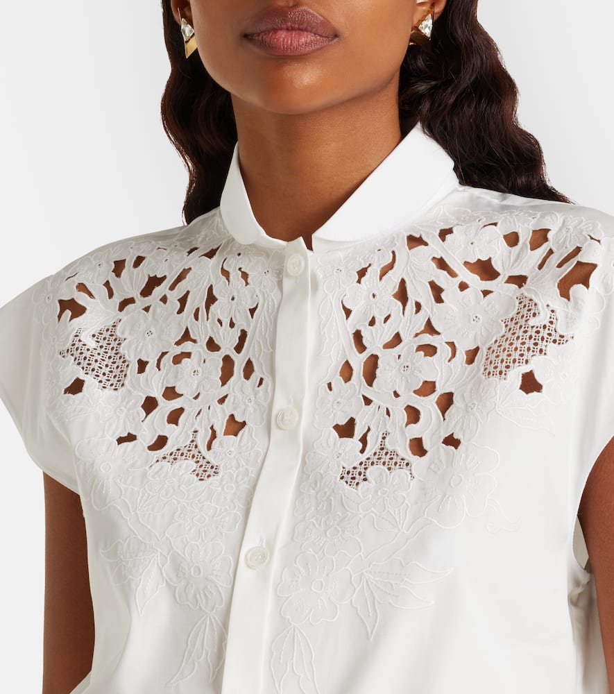 Guipure lace-trimmed cotton poplin shirt