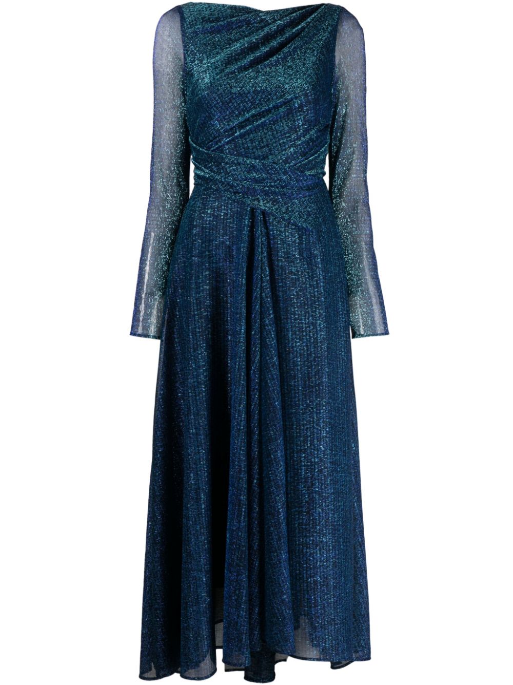 Metallic-thread draped midi dress - Blue